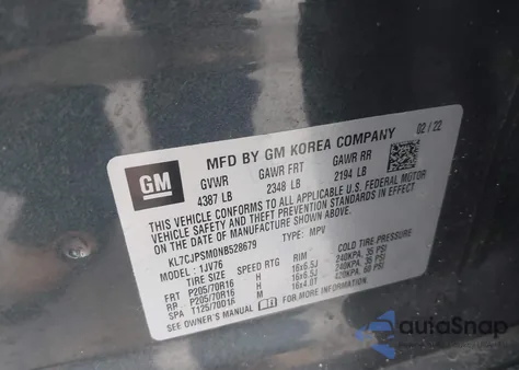 2022 Chevrolet Trax Awd Lt from USA, damaged, VIN KL7CJPSM0NB528679